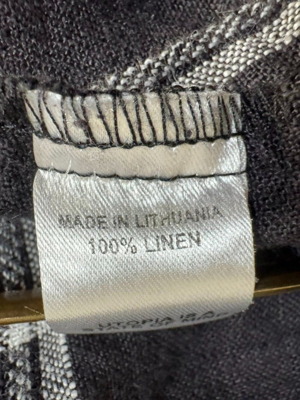 FLAX 100% Linen Windowpane Tunic Dress Charcoal Black 1G Made Lithuania - Picture 4 of 13